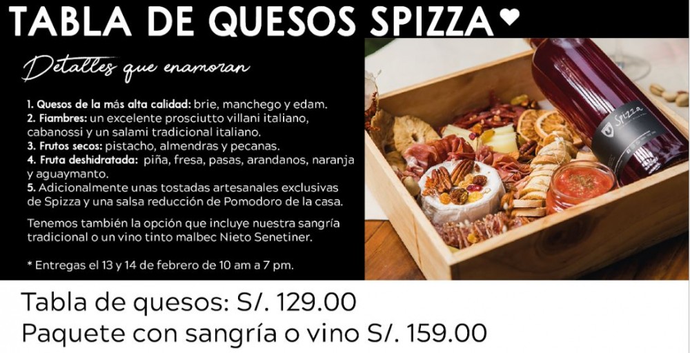 Tabla de Quesos + opcional de Vino Nieto Senetiner  o Sangría Spizza